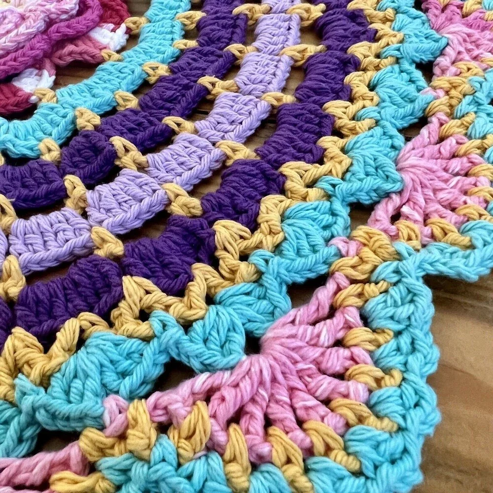 Handmade Multicolor Crochet Round Doily - Vibrant Home Accent